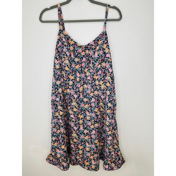 Old Navy Blue Multi Color Floral V-Neck Smocked Back Summer Dress XL - Picture 2 of 13